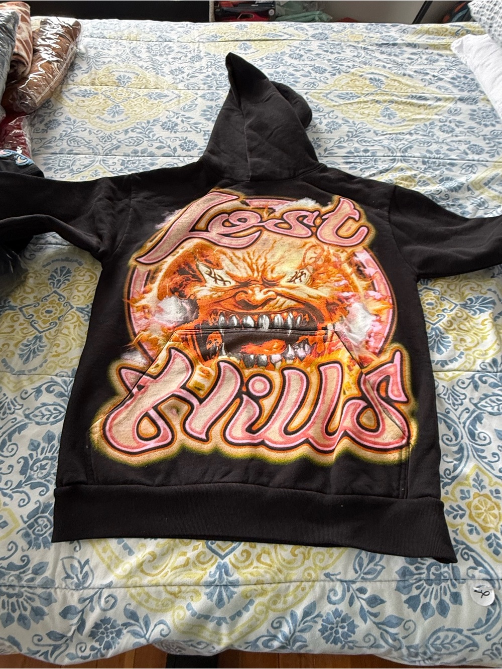 Lost Hills Men’s Black Graphic Hoodie with Orange Fiery